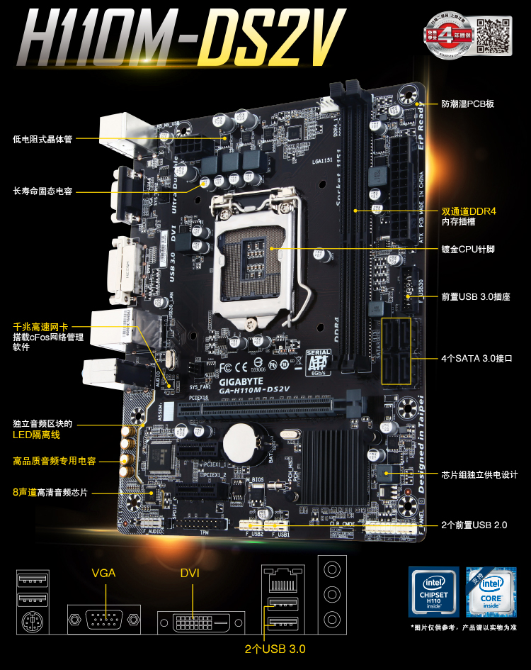 技嘉h110m-ds2v ddr4 lga1151 游戏主板02.jpg